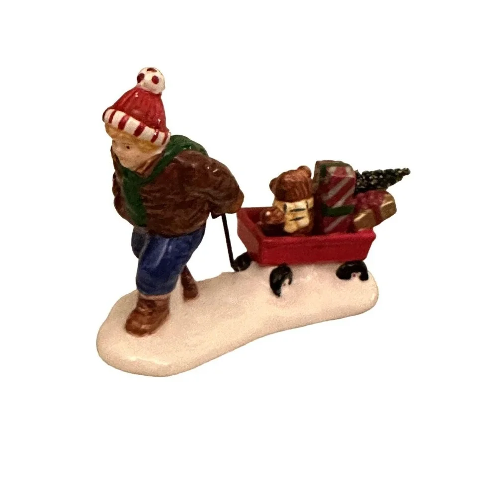 Christmas Village Accessories Multicolor Figurines Set Children Trees Wagon Sled